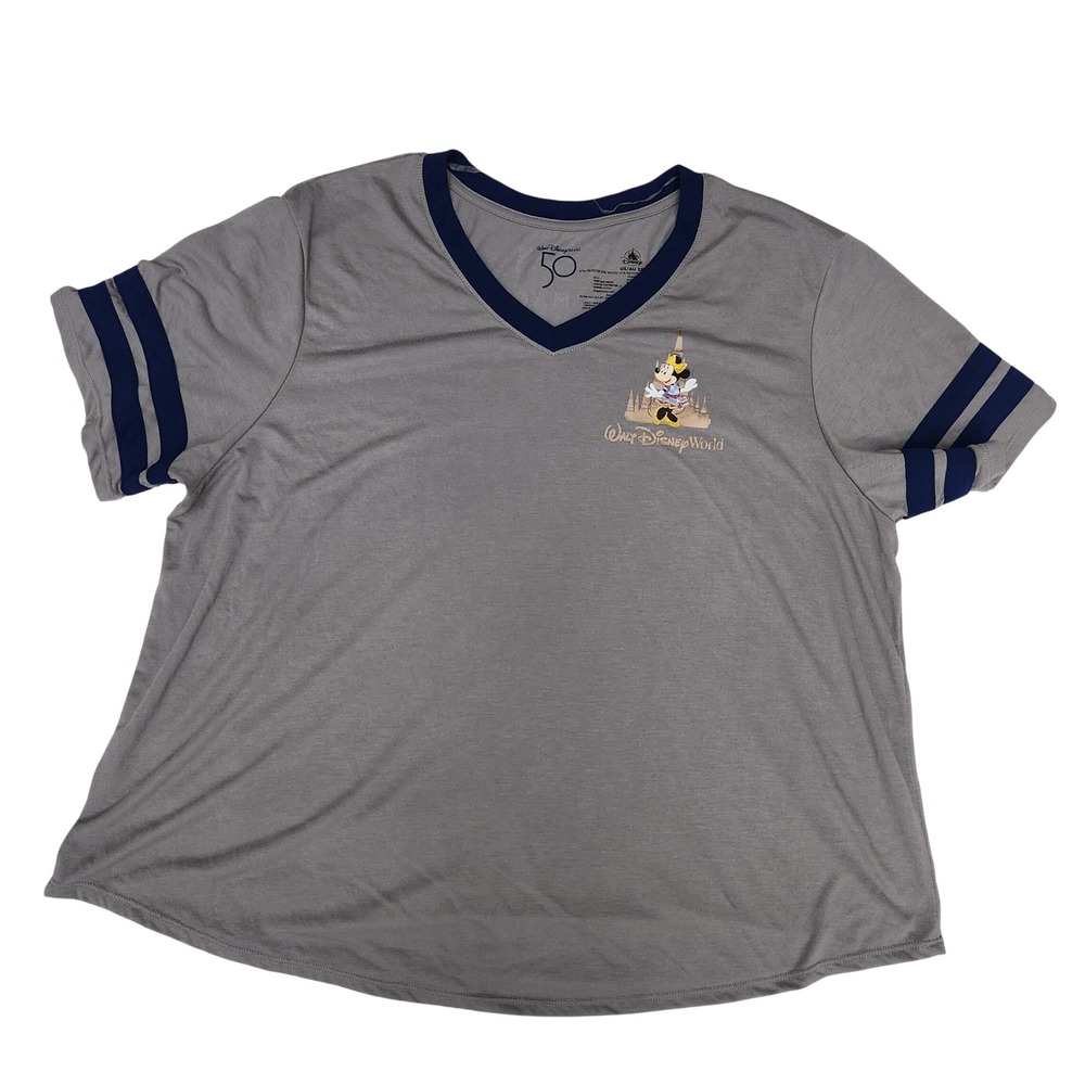 Disney Parks Walt‎ Disney World 50th Anniversary Minnie Mouse Ringer Tee Grey 2X